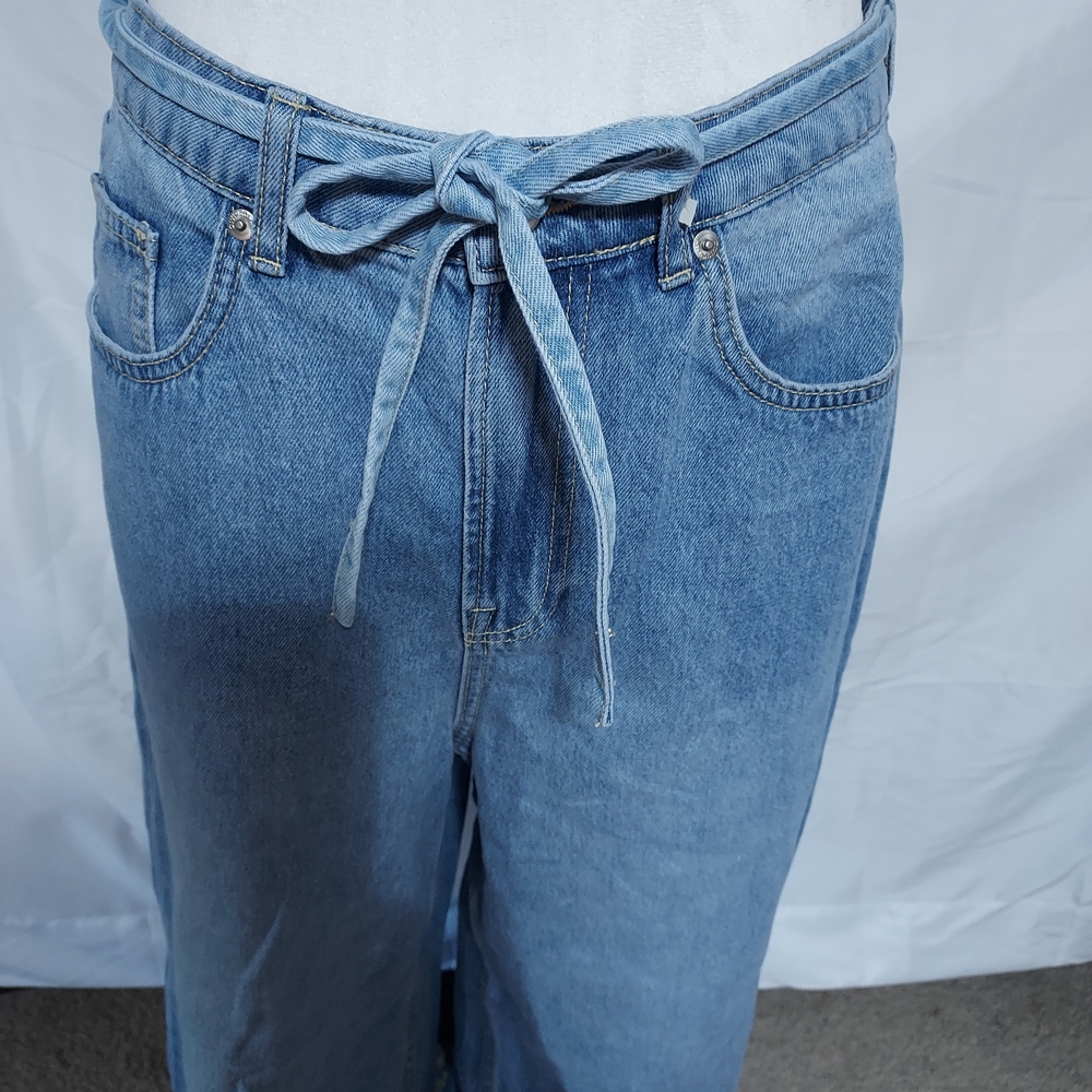H&M Light Blue Straight Leg Jeans with Tie Waist